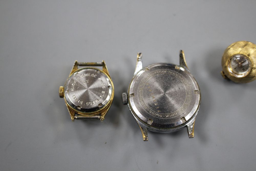 Three assorted gentlemans wrist watches including steel Kingston and Phenix, a steel and gold plated Prefis and 3 others.